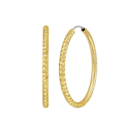 14K Yellow Gold Faceted Round Hoop Earrings