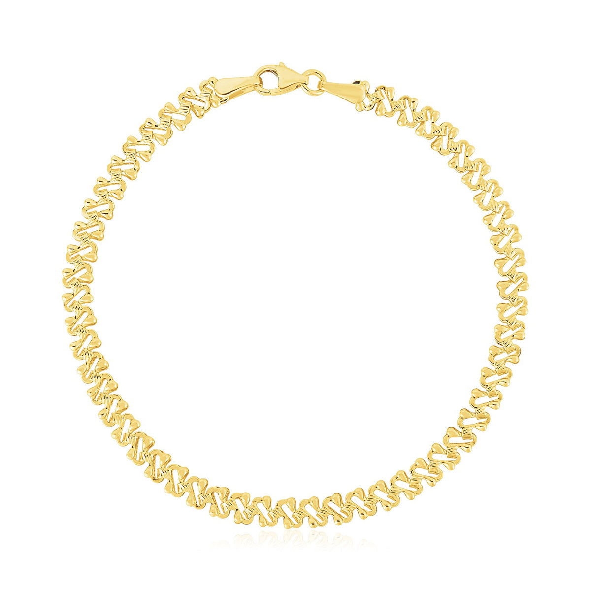 14k Yellow Gold High Polish Textured Fancy Chain Bracelet