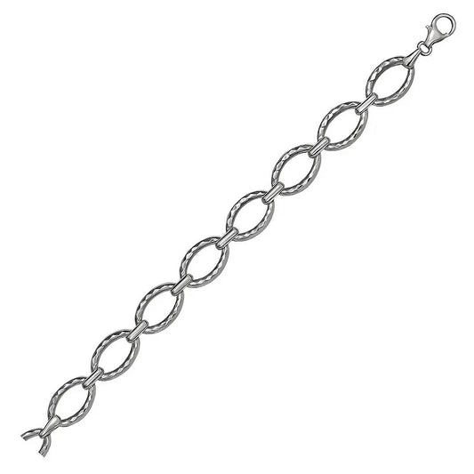 Textured Oval Link Bracelet in 14k White Gold (8.60 mm) — CELESTIALUXEJEWELLERS