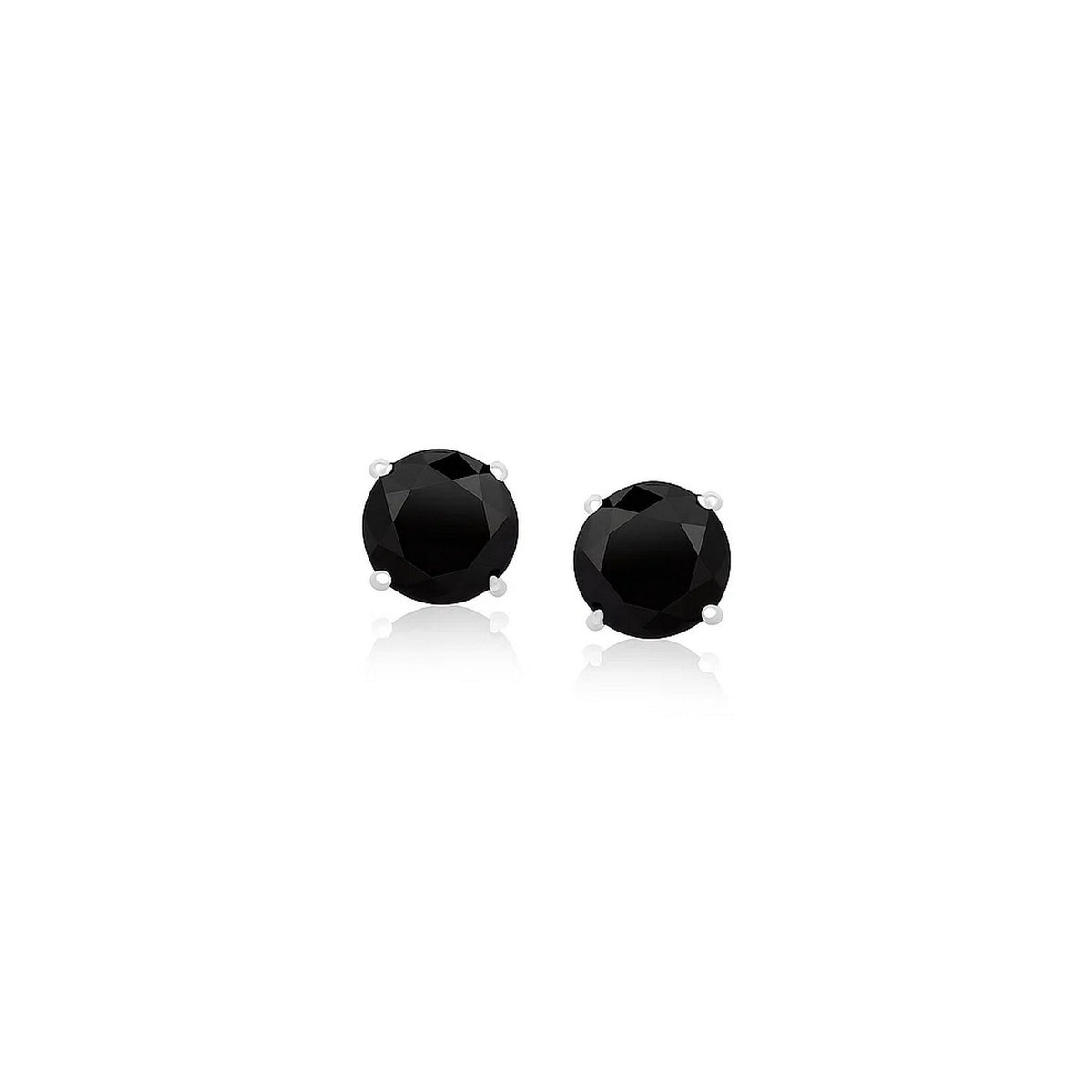 14k White Gold Stud Earrings with Black Faceted Cubic Zirconia