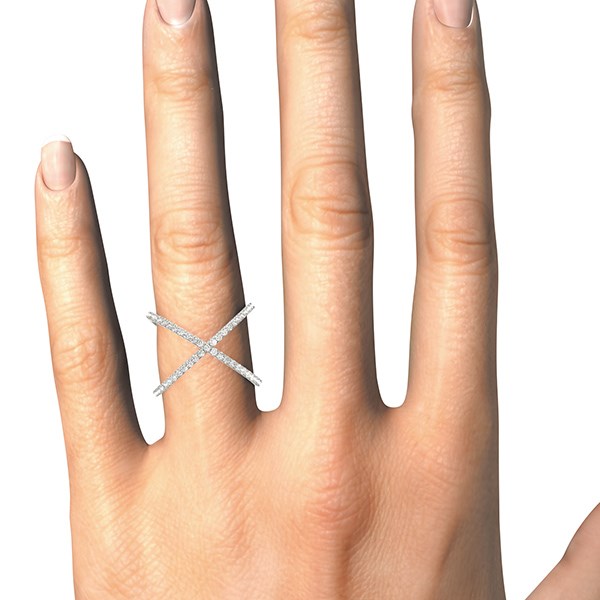 14k White Gold X Style Thin Ring with Diamonds (1/2 cttw) RCJ Rings  CELESTIA LUXE JEWELLERS