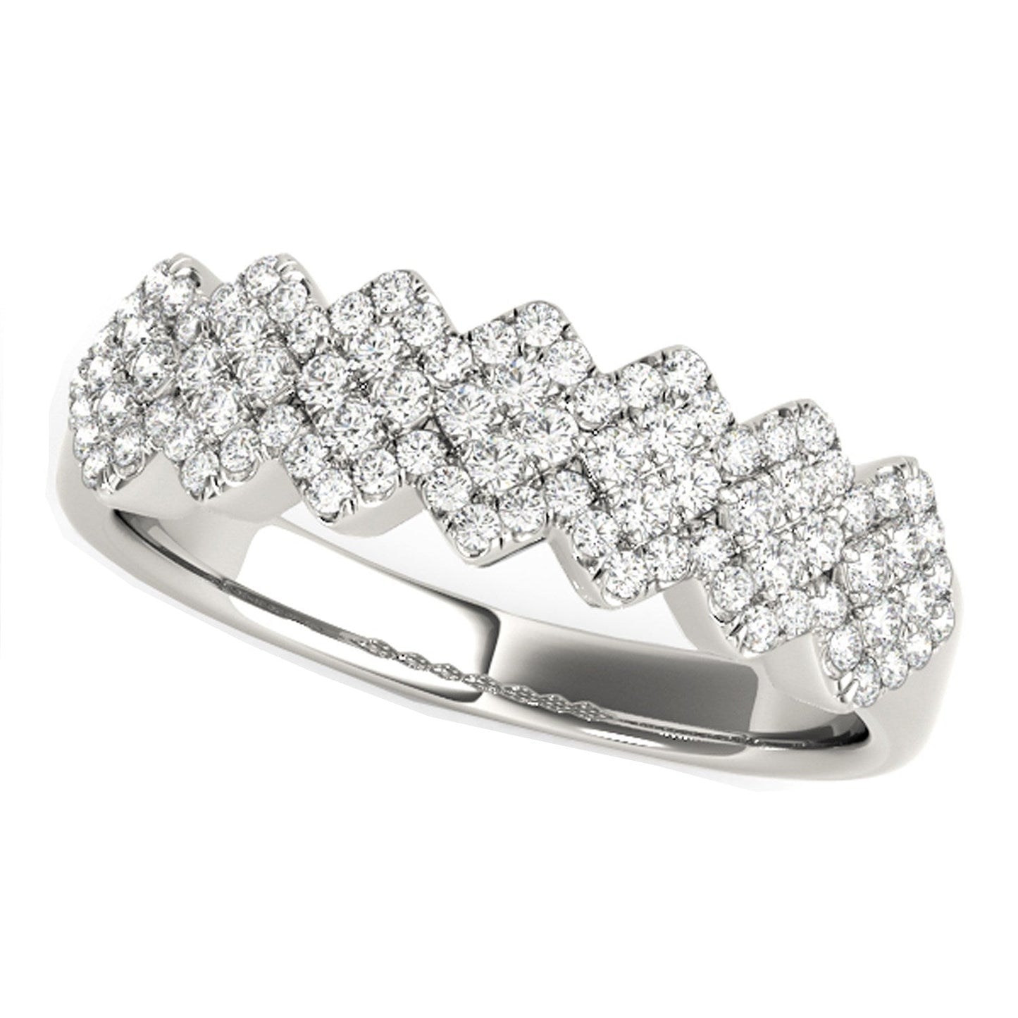 Diamond Studded Wide Multi-Diagonal Pattern Ring in 14k White Gold (5/8 cttw) RCJ Rings  CELESTIA LUXE JEWELLERS