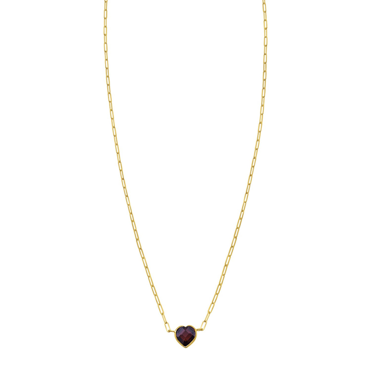 14K Yellow Gold Garnet Heart Necklace (1.50 mm)