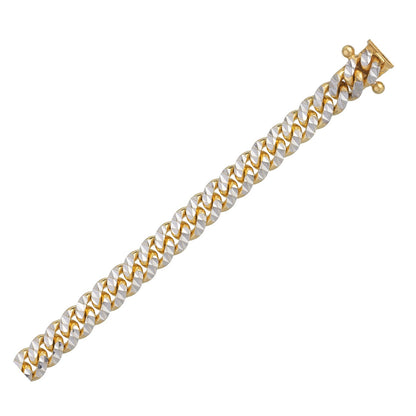 Classic Miami Cuban White Pave Solid Chain in 14k Yellow Gold