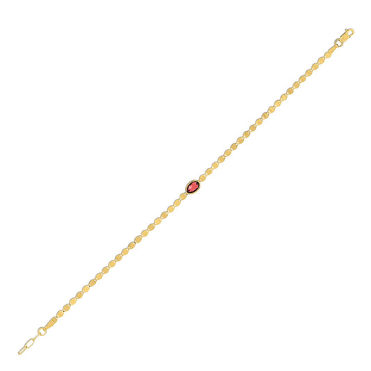 14K Yellow Gold Garnet Mirrored Chain Bracelet (2.20 mm)
