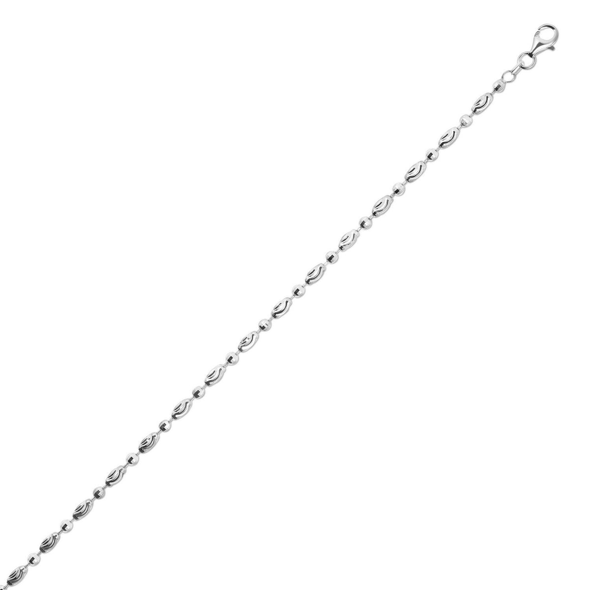 Sterling Silver Rhodium Plated Moon Cut Oval Bead Chain