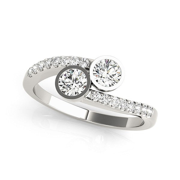 14k White Gold Round Bezel Setting Two Stone Diamond Ring (5/8 cttw) RCJ Rings  CELESTIA LUXE JEWELLERS