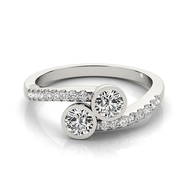 14k White Gold Round Bezel Setting Two Stone Diamond Ring (5/8 cttw) RCJ Rings  CELESTIA LUXE JEWELLERS