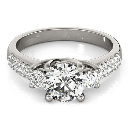14k White Gold 3 Stone Pave Set Band Diamond Engagement Ring (1 7/8 cttw) RCJ Rings  CELESTIA LUXE JEWELLERS