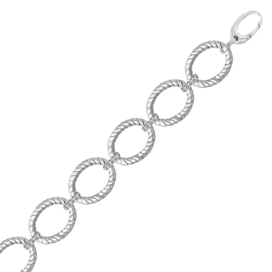 Sterling Silver Rhodium Finished Diamond Accented Cable Oval Bracelet