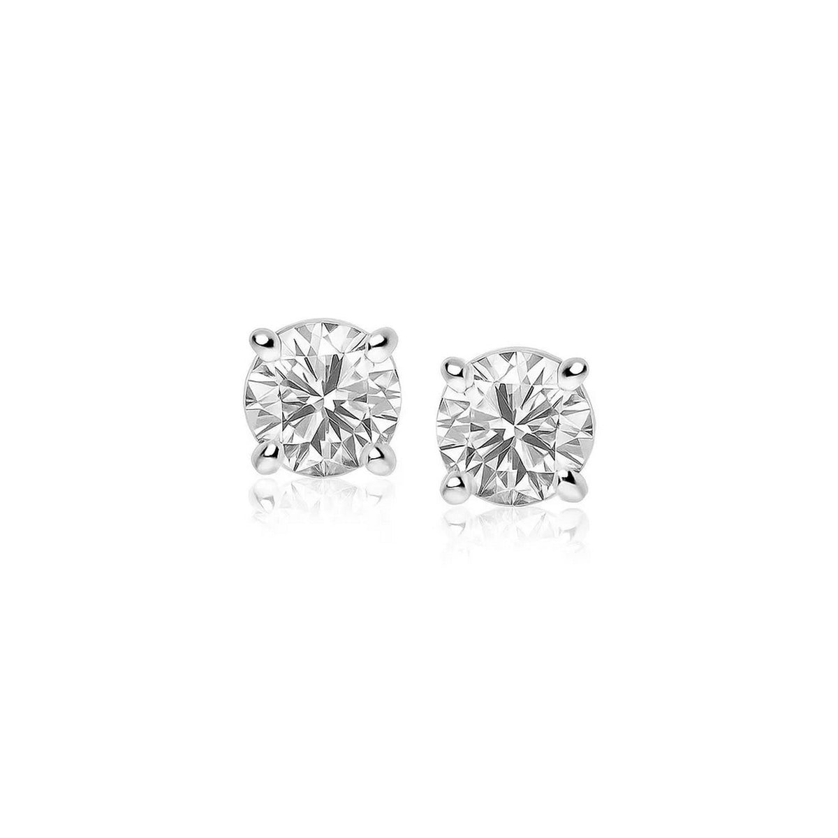 14k White Gold 3mm Faceted White Cubic Zirconia Stud Earrings