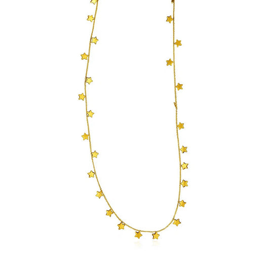 14K Yellow Gold Necklace with Dangling Stars
