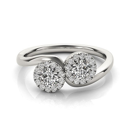 14k White Gold Halo Set Round Two Stone Diamond Ring (3/8 cttw) RCJ Rings  CELESTIA LUXE JEWELLERS