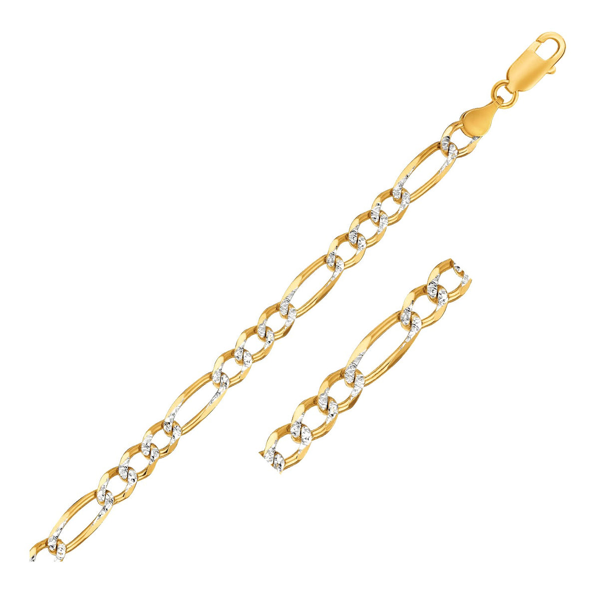 14K Yellow Gold Solid Pave Figaro Chain