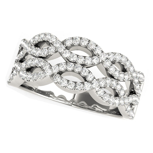 Diamond Studded Double Interlocking Waves Ring in 14k White Gold  (5/8 cttw) RCJ Rings  CELESTIA LUXE JEWELLERS
