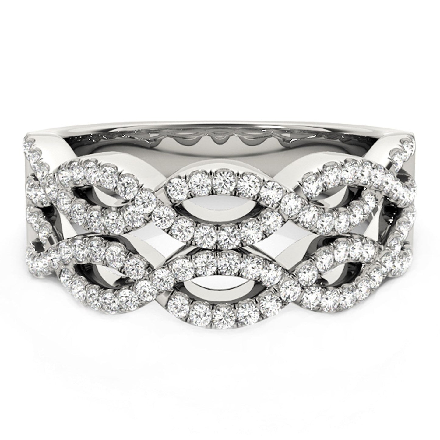 Diamond Studded Double Interlocking Waves Ring in 14k White Gold  (5/8 cttw) RCJ Rings  CELESTIA LUXE JEWELLERS