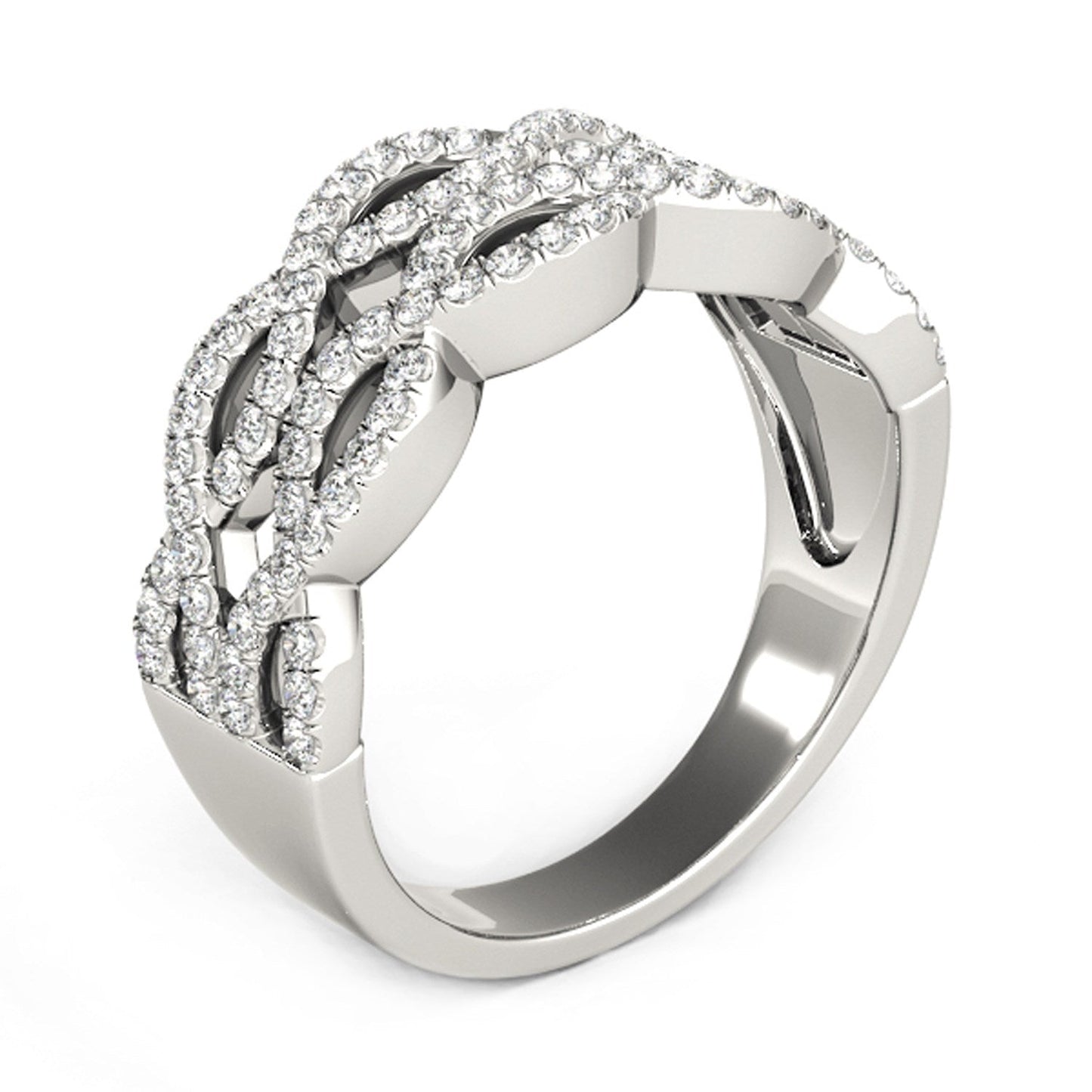 Diamond Studded Double Interlocking Waves Ring in 14k White Gold  (5/8 cttw) RCJ Rings  CELESTIA LUXE JEWELLERS