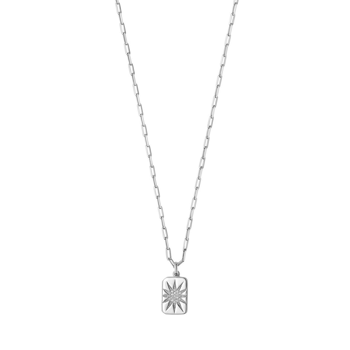 Sterling Silver Rhodium Plated Cubic Zirconia Starburst Locket Necklace