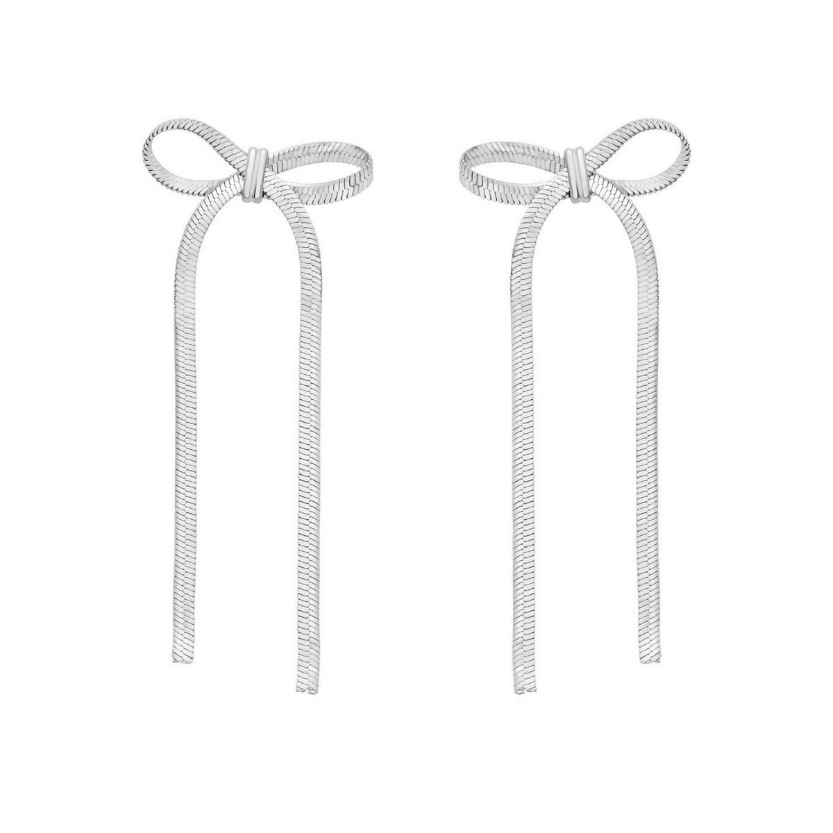 Sterling Silver Snake Chain Drop Dangle Bow Earrings