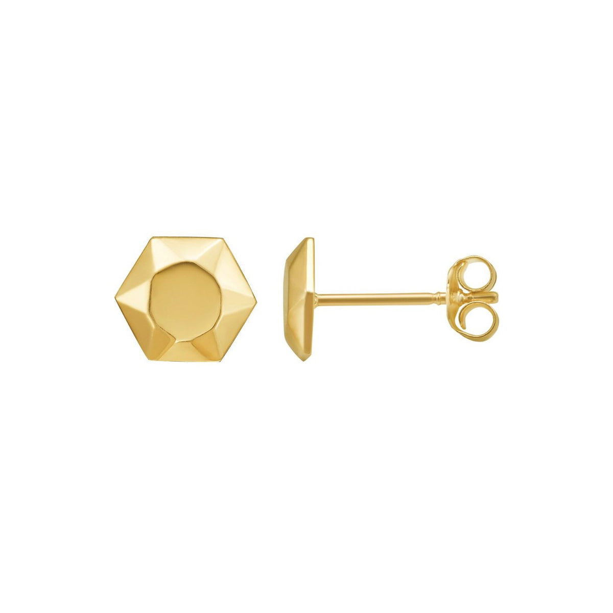 14K Yellow Gold Flat Back Hexagon Earrings