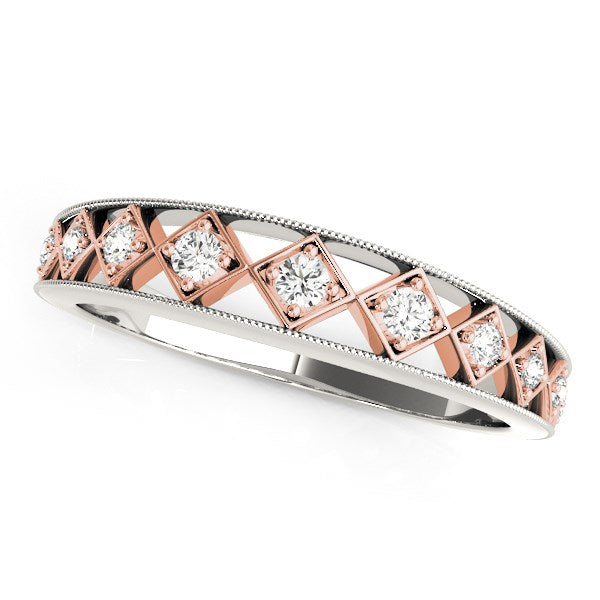 14k White Gold And Rose Gold Unique Diamond Wedding Band (1/10 cttw) RCJ Rings  CELESTIA LUXE JEWELLERS