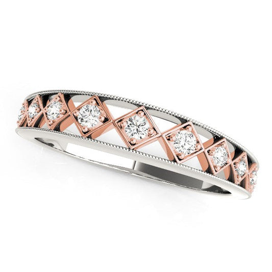 14k White Gold And Rose Gold Unique Diamond Wedding Band (1/10 cttw) RCJ Rings  CELESTIA LUXE JEWELLERS