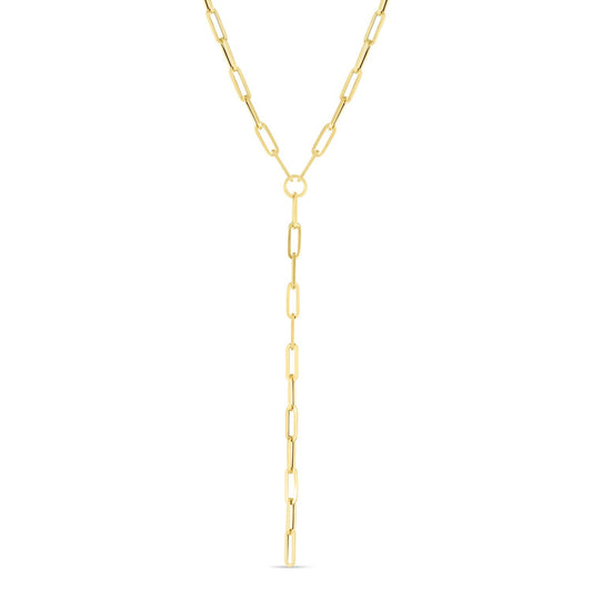 14k Yellow Gold Paperclip Chain Lariat Necklace
