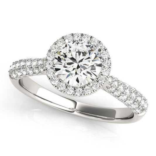 14k White Gold Halo Diamond Engagement Ring with Pave Band (1 1/3 cttw) RCJ Rings  CELESTIA LUXE JEWELLERS