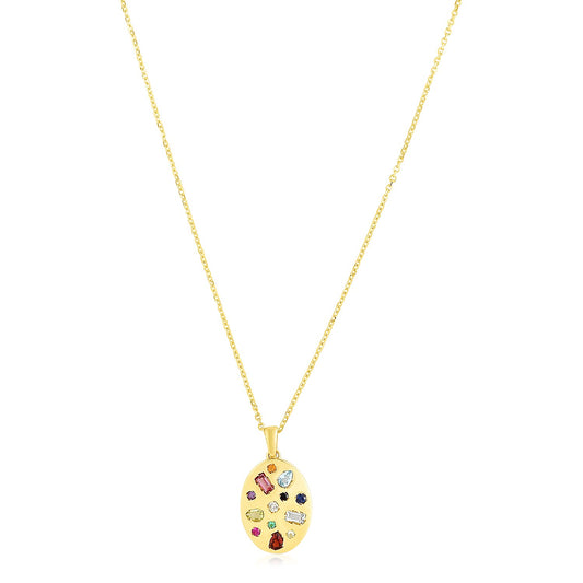Gemme Ovale Inlay Necklace — 14K Yellow Gold, 18 in — CELESTIALUXEJEWELLERS