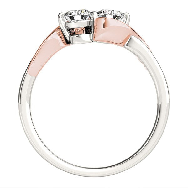 14k White And Rose Gold Round Two Diamond Curved Band Ring (5/8 cttw) RCJ Rings  CELESTIA LUXE JEWELLERS