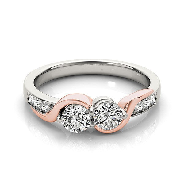 14k White And Rose Gold Round Two Diamond Curved Band Ring (5/8 cttw) RCJ Rings  CELESTIA LUXE JEWELLERS