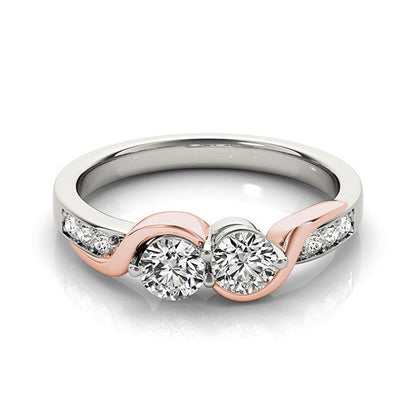 14k White And Rose Gold Round Two Diamond Curved Band Ring (5/8 cttw) RCJ Rings  CELESTIA LUXE JEWELLERS
