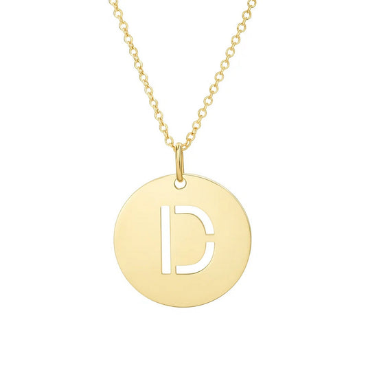 14K Yellow Gold Disc Initial D Pendant