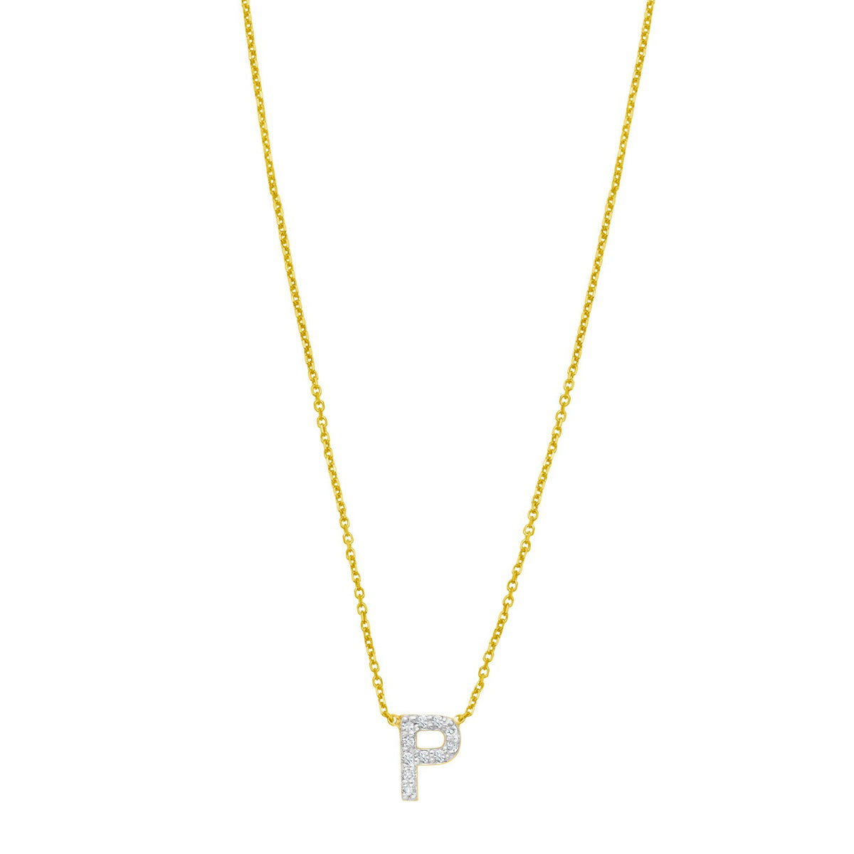 14K Yellow Gold Mini Diamond P Initial Pendant Necklace