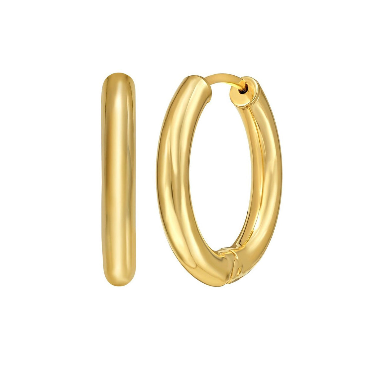 14K Yellow Gold Polished Round Hinged Hoop Earrings