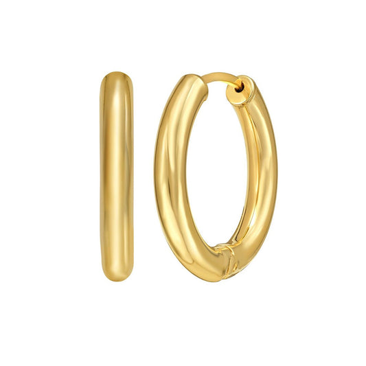 14K Yellow Gold Polished Round Hinged Hoop Earrings