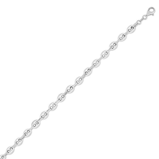 Sterling Silver Rhodium Plated Lite Puffed Mariner Chain