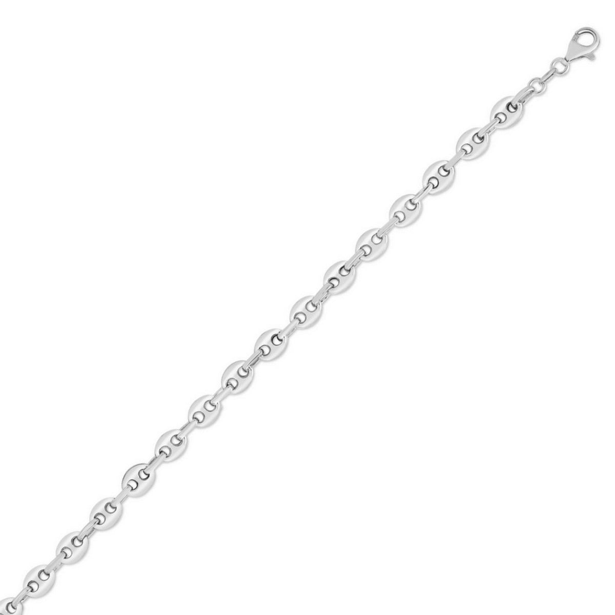 Sterling Silver Rhodium Plated Lite Puffed Mariner Chain