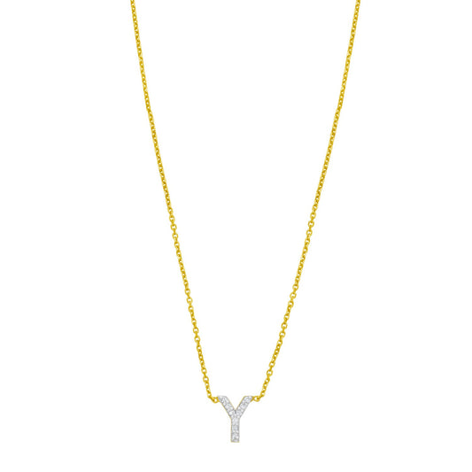 14K Yellow Gold Mini Diamond Y Initial Pendant Necklace