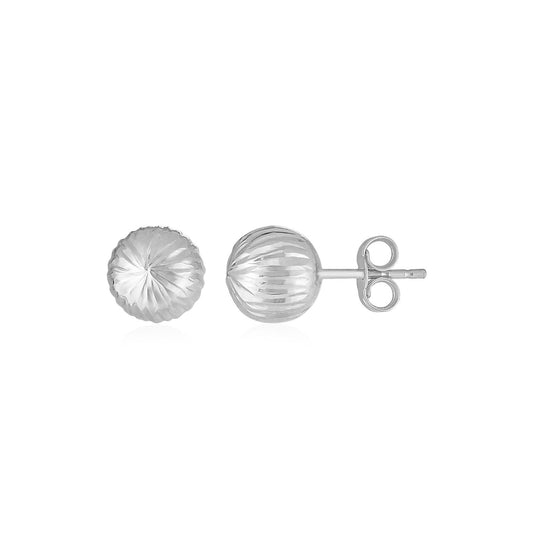 14K White Gold Ball Earrings with Linear Texture(5mm) RCJ Earrings  CELESTIA LUXE JEWELLERS