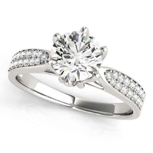 Six Prong 14k White Gold Diamond Engagement Ring with Pave Band (1 5/8 cttw) RCJ Rings  CELESTIA LUXE JEWELLERS