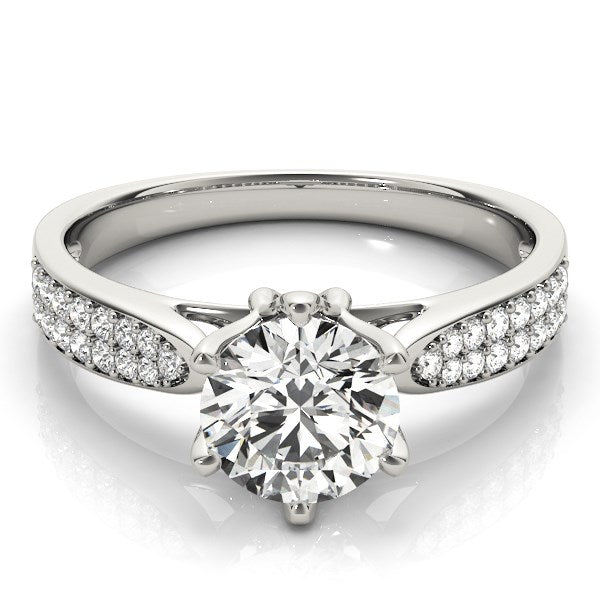Six Prong 14k White Gold Diamond Engagement Ring with Pave Band (1 5/8 cttw) RCJ Rings  CELESTIA LUXE JEWELLERS