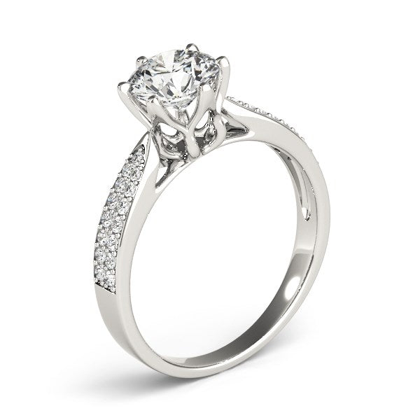 Six Prong 14k White Gold Diamond Engagement Ring with Pave Band (1 5/8 cttw) RCJ Rings  CELESTIA LUXE JEWELLERS