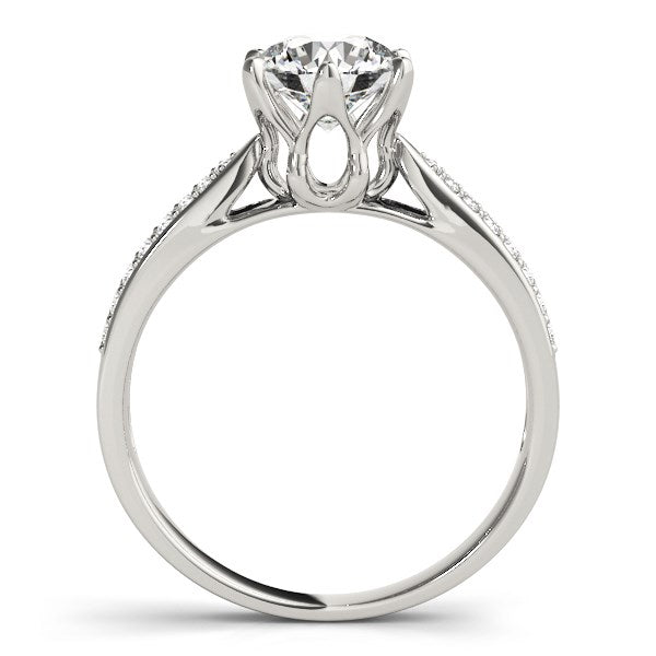 Six Prong 14k White Gold Diamond Engagement Ring with Pave Band (1 5/8 cttw) RCJ Rings  CELESTIA LUXE JEWELLERS