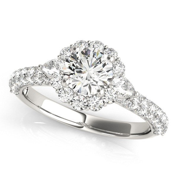 14k White Gold Halo Round Diamond Engagement Pave Band Ring (2 cttw) RCJ Rings  CELESTIA LUXE JEWELLERS