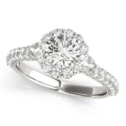 14k White Gold Halo Round Diamond Engagement Pave Band Ring (2 cttw) RCJ Rings  CELESTIA LUXE JEWELLERS