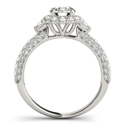 14k White Gold Halo Round Diamond Engagement Pave Band Ring (2 cttw) RCJ Rings  CELESTIA LUXE JEWELLERS