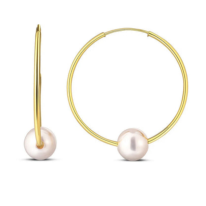 14k Yellow Gold Round Endless Pearl Earring