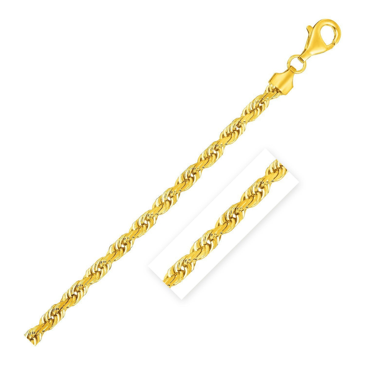 14k Yellow Gold Solid Diamond Cut Rope Chain