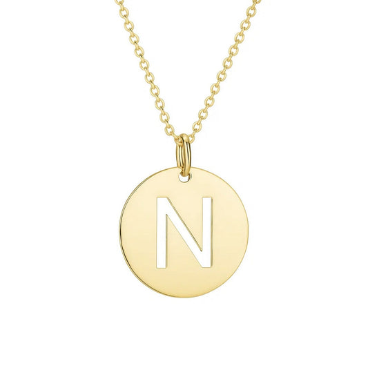 Initial N Disc Pendant — 14K Yellow Gold, 18 in